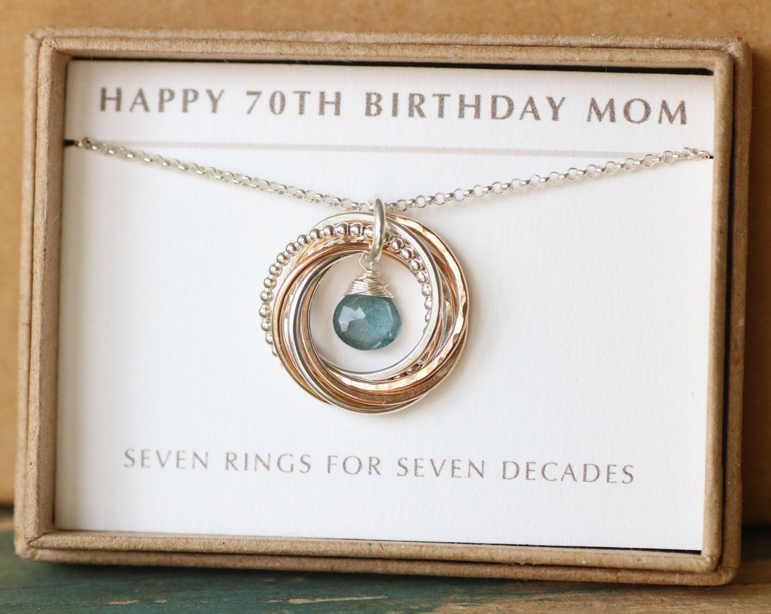 70th Birthday Gift
 70th birthday t for mom aquamarine necklace March