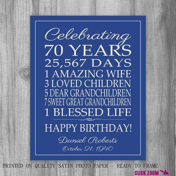 70Th Birthday Gift Ideas For Mom
 70th BIRTHDAY GIFT Birthday Sign Personalized Gift for Dad
