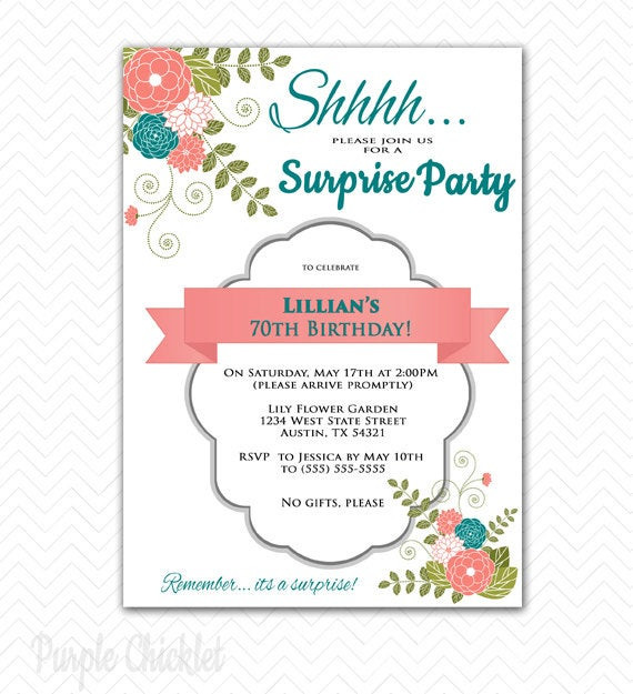 70th Birthday Invitation Wording
 Surprise Invitation 70th Birthday Party by PurpleChicklet