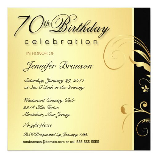 70th Birthday Invitation Wording
 70th Birthday Party Elegant Gold Floral Invites 5 25