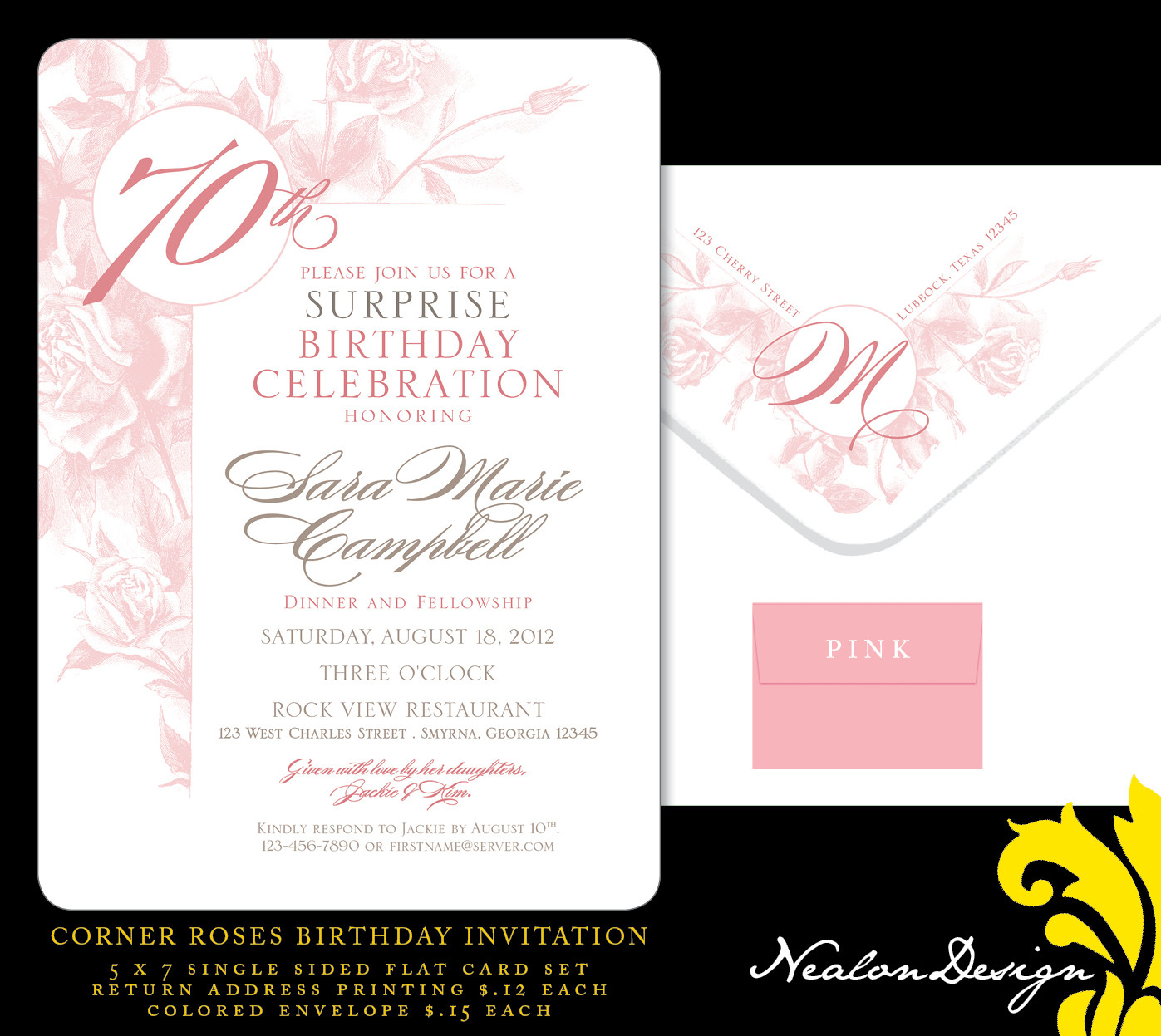 70th Birthday Invitation Wording
 Nealon Design Corner ROSES 70th Birthday Invitation