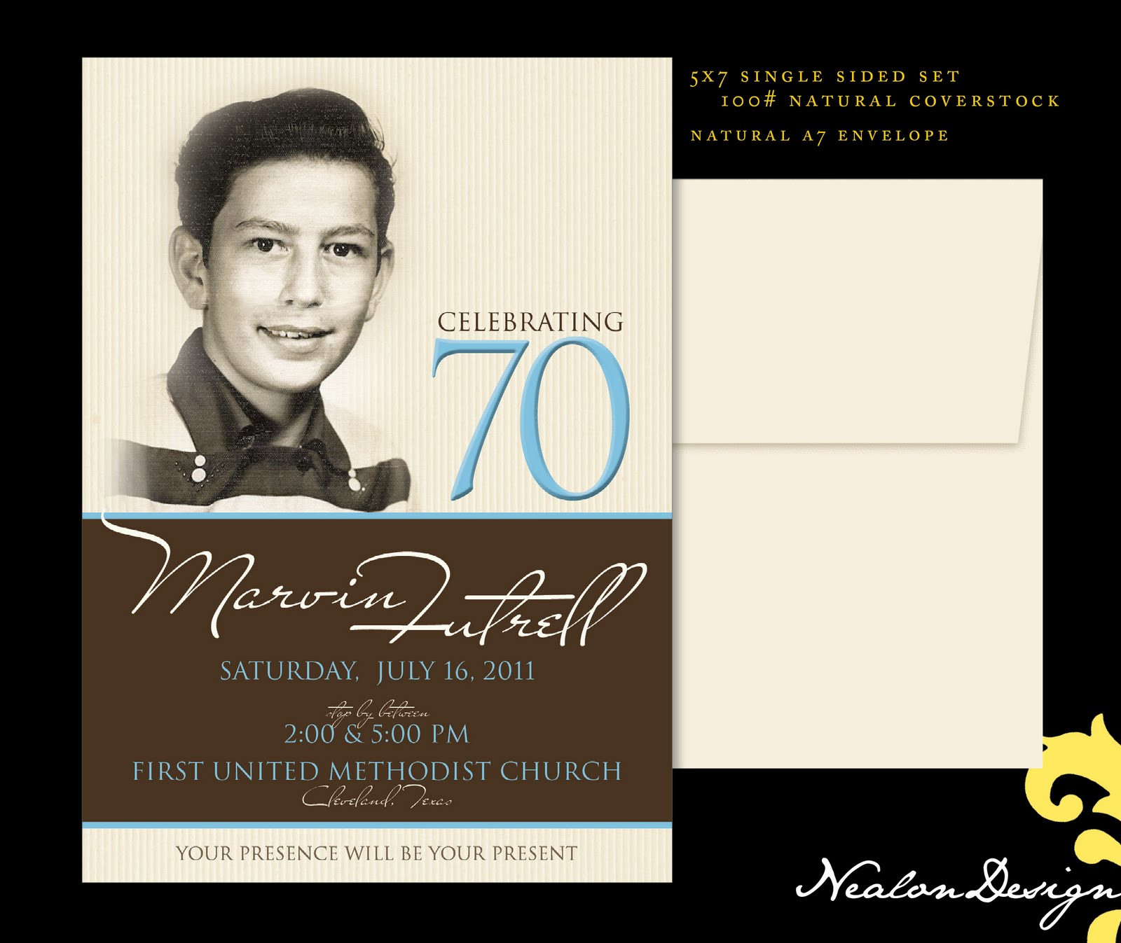 70th Birthday Invitations
 Nealon Design 70th Birthday Party Invitation