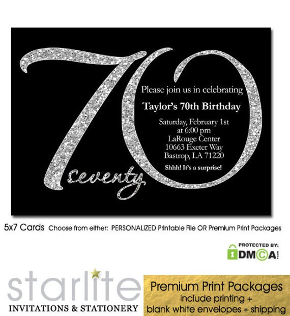 70th Birthday Invitations
 Milestone 70th Birthday Invitation Modern Number Black