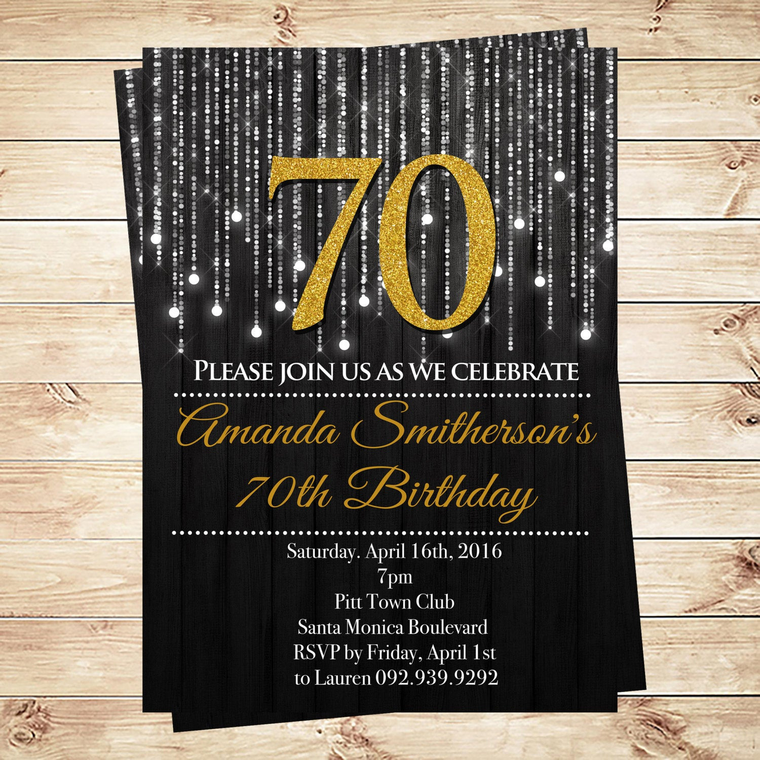 70th Birthday Invitations
 Black and Gold 70th birthday invitations by DIYPartyInvitation