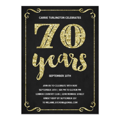 70th Birthday Invitations
 Gold Typography Faux Foil 70th Birthday Party Card