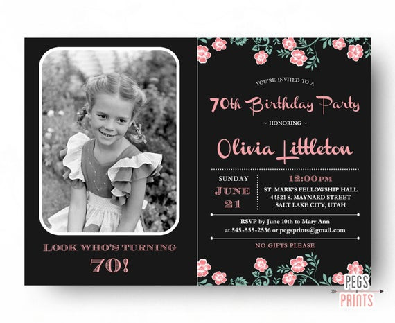 70th Birthday Invitations
 Birthday Invitation 70th Birthday Invitation PRINTABLE