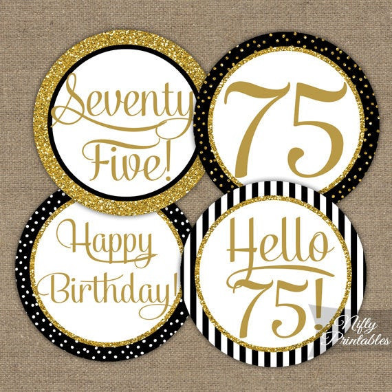 75 Birthday Decorations
 75th Birthday Cupcake Toppers Black & Gold 75 Years Bday