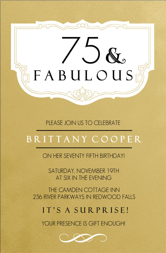 75th Birthday Invitations
 75th Birthday Invitations Fabulous Gold 75th Birthday