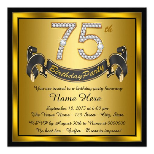 75th Birthday Invitations
 Gold 75th Birthday Party
