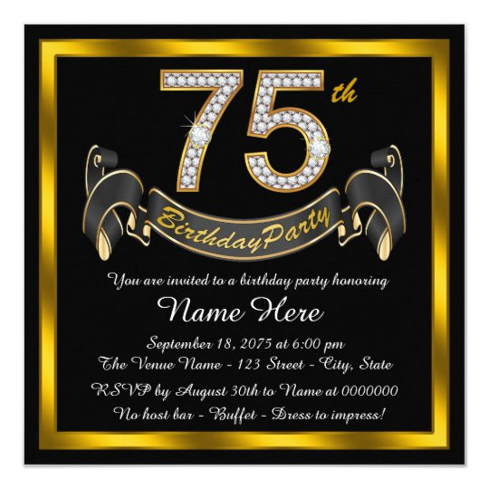 75th Birthday Invitations
 Gold Diamond 75th Birthday Party Invitation