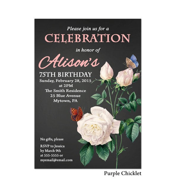 75th Birthday Invitations
 50th 60th 70th 75th Birthday Invitation Roses by