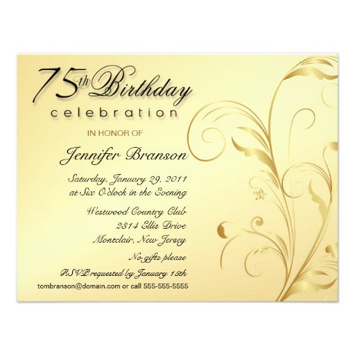 75th Birthday Invitations
 Elegant 75th Birthday Surprise Party Invitations 4 25" X 5
