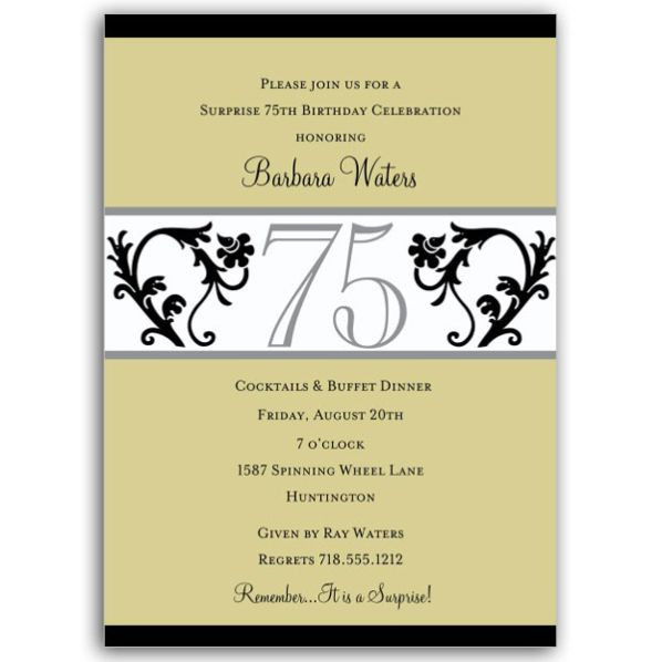 75th Birthday Invitations
 Elegant Vine Chartreuse 75th Birthday Invitations