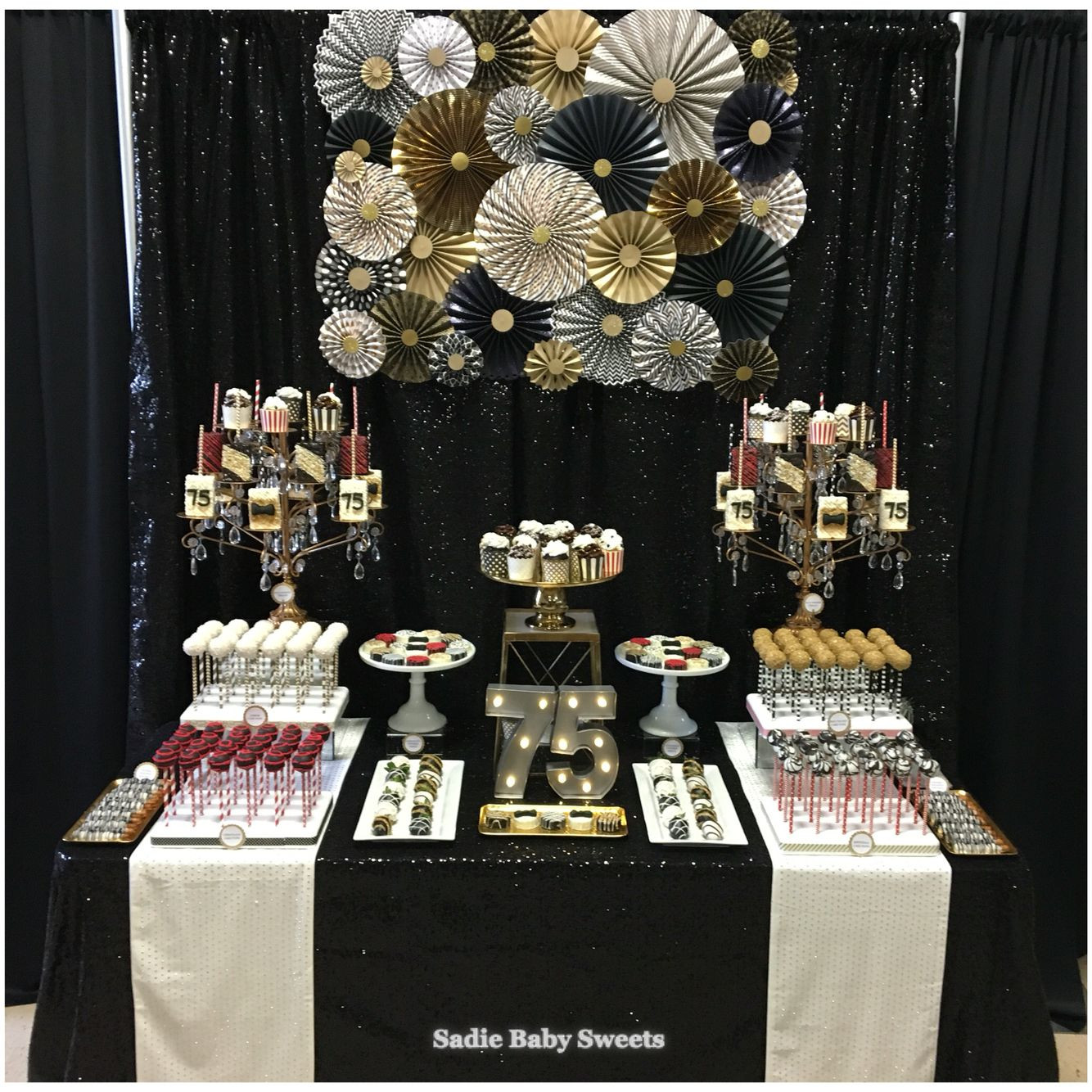 75th Birthday Party Ideas
 75th Birthday Party Black Tie Sweets Table