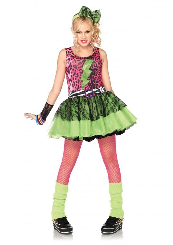 80S Fashion For Kids
 Teen Girls 80s Madonna Animal Print Dress Outfit Kids