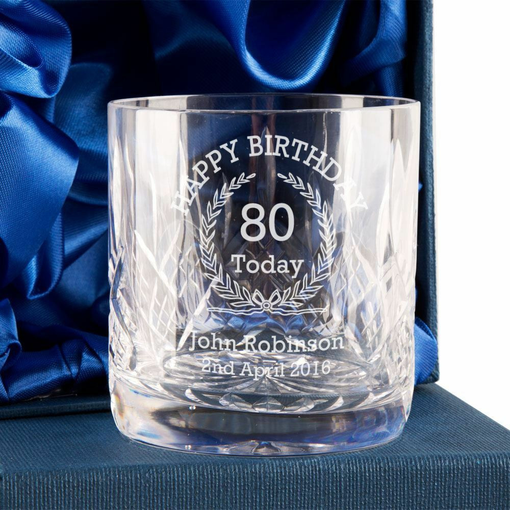 80th Birthday Gift Ideas For Men
 Personalised Crystal Whisky Glass Happy 80th Birthday