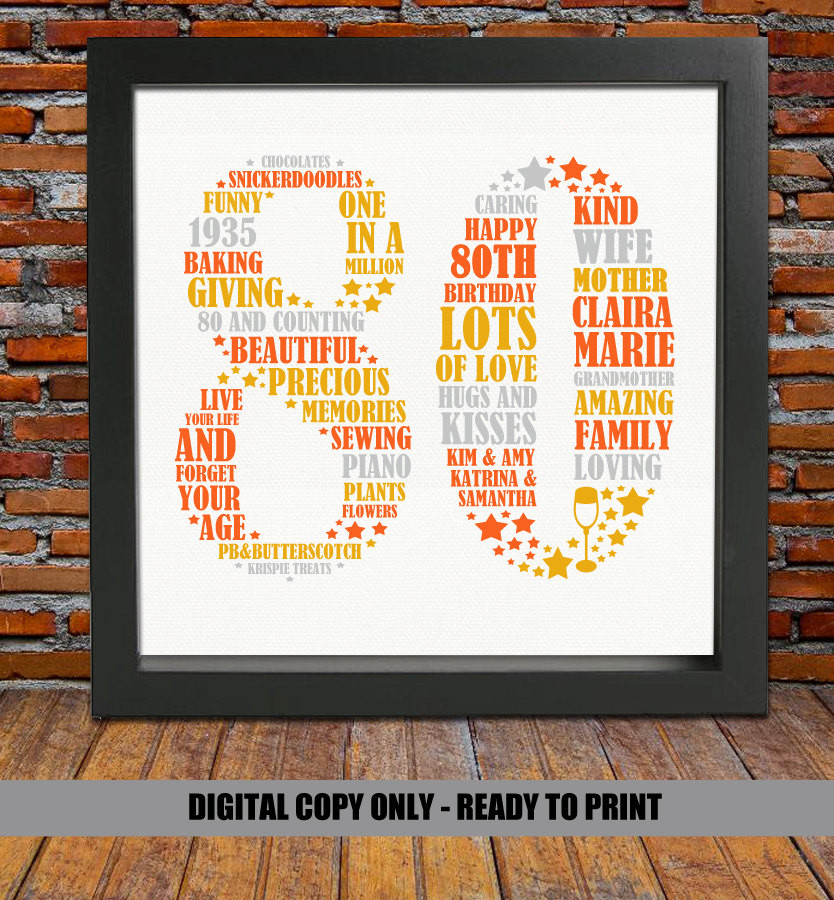 80th Birthday Gifts
 Personalized 80th Birthday Gift 80th birthday 80th birthday