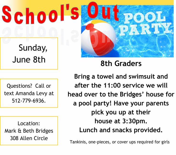 8Th Grade Graduation Pool Party Ideas
 8th Grade Pool Party June 8th COLLIDE