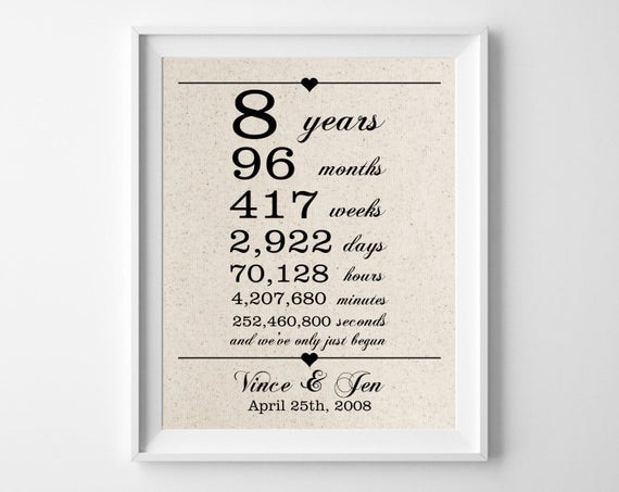8th Wedding Anniversary Gifts
 8 years to her Cotton Gift Print 8th Anniversary Gifts