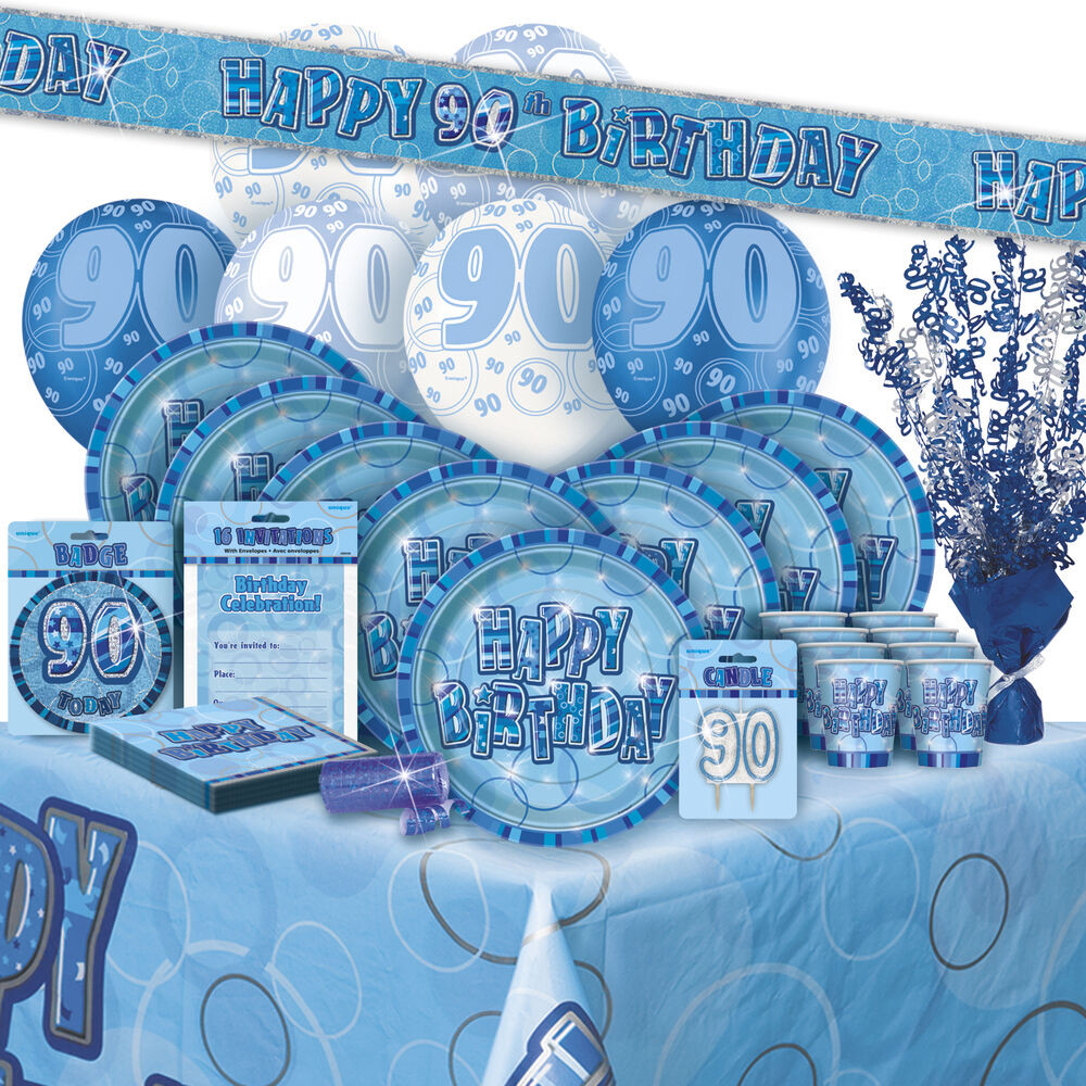 90 Birthday Decorations
 AGE 90 90TH BIRTHDAY BLUE GLITZ PARTY RANGE Balloon