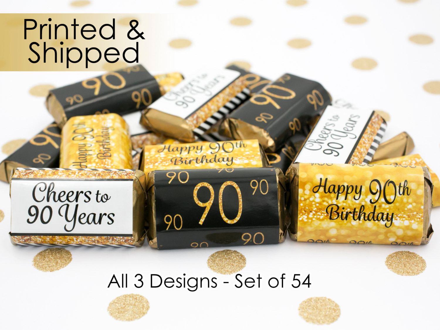 90 Birthday Decorations
 Happy 90th Birthday Party Favors Gold & Black Cheers to 90