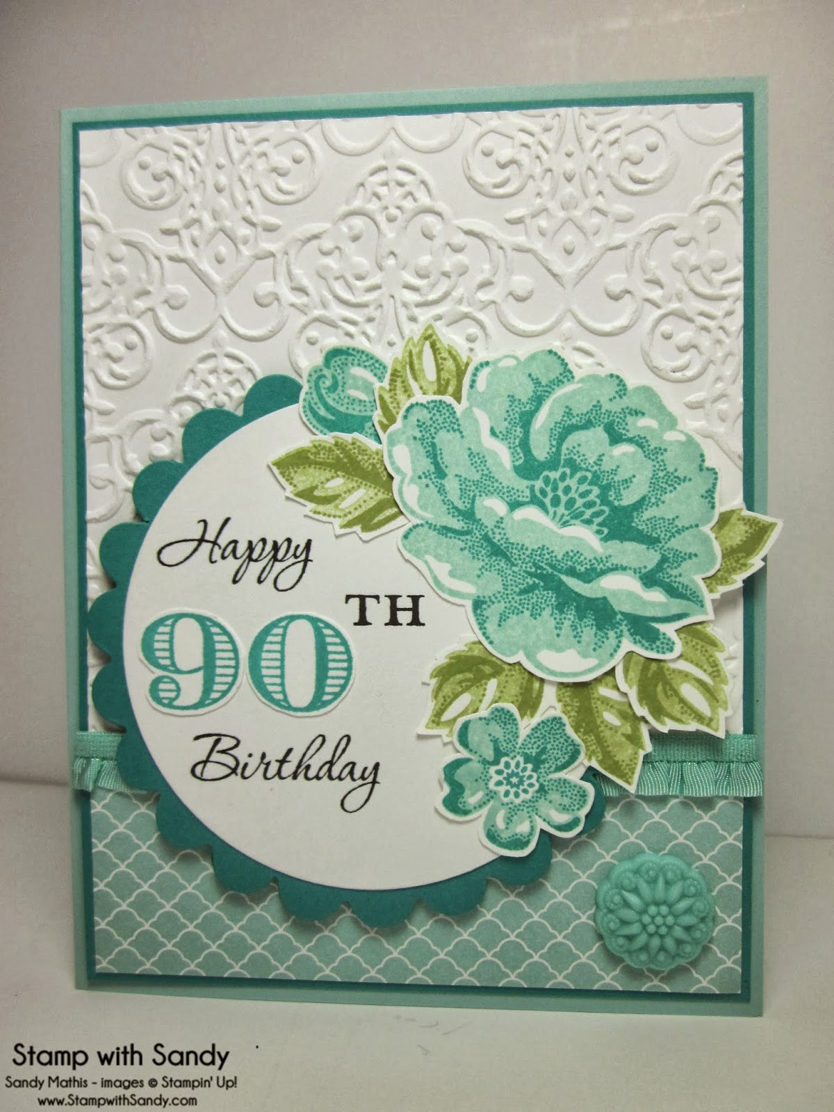 90th Birthday Card
 Stamp with Sandy Stippled Blossoms 90th Birthday for The