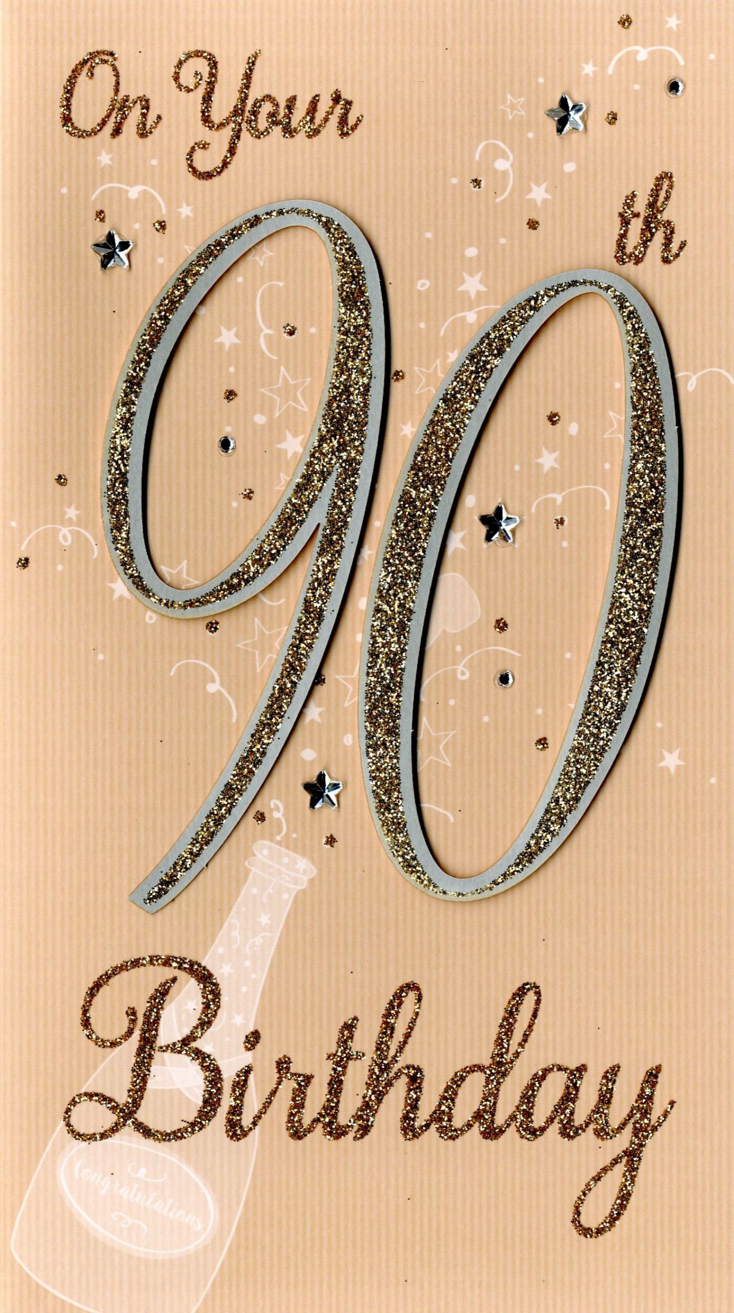 90th Birthday Card
 Happy 90th Birthday Greeting Card Hand Finished Champagne