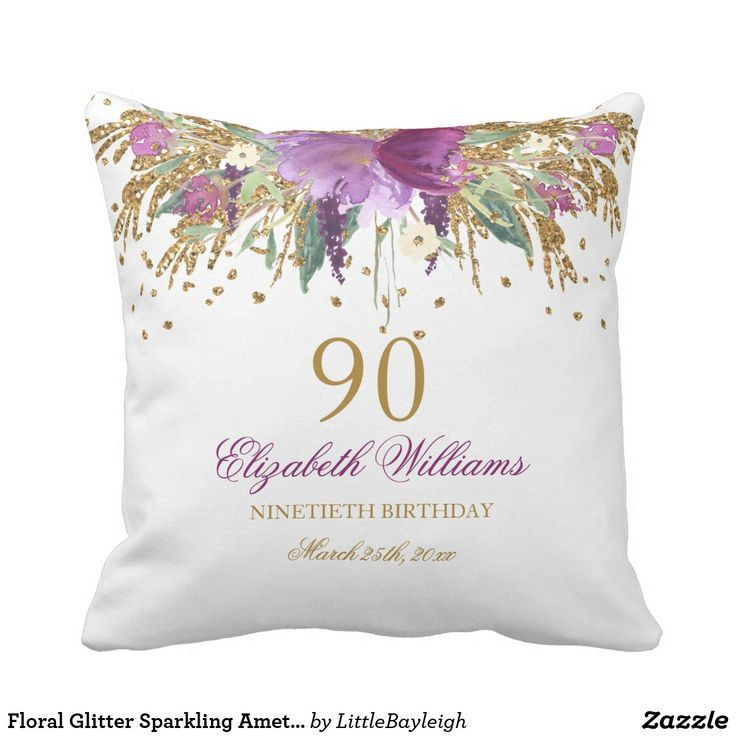 90Th Birthday Gift Ideas Female
 Floral Glitter Sparkling Amethyst 90th Birthday Throw