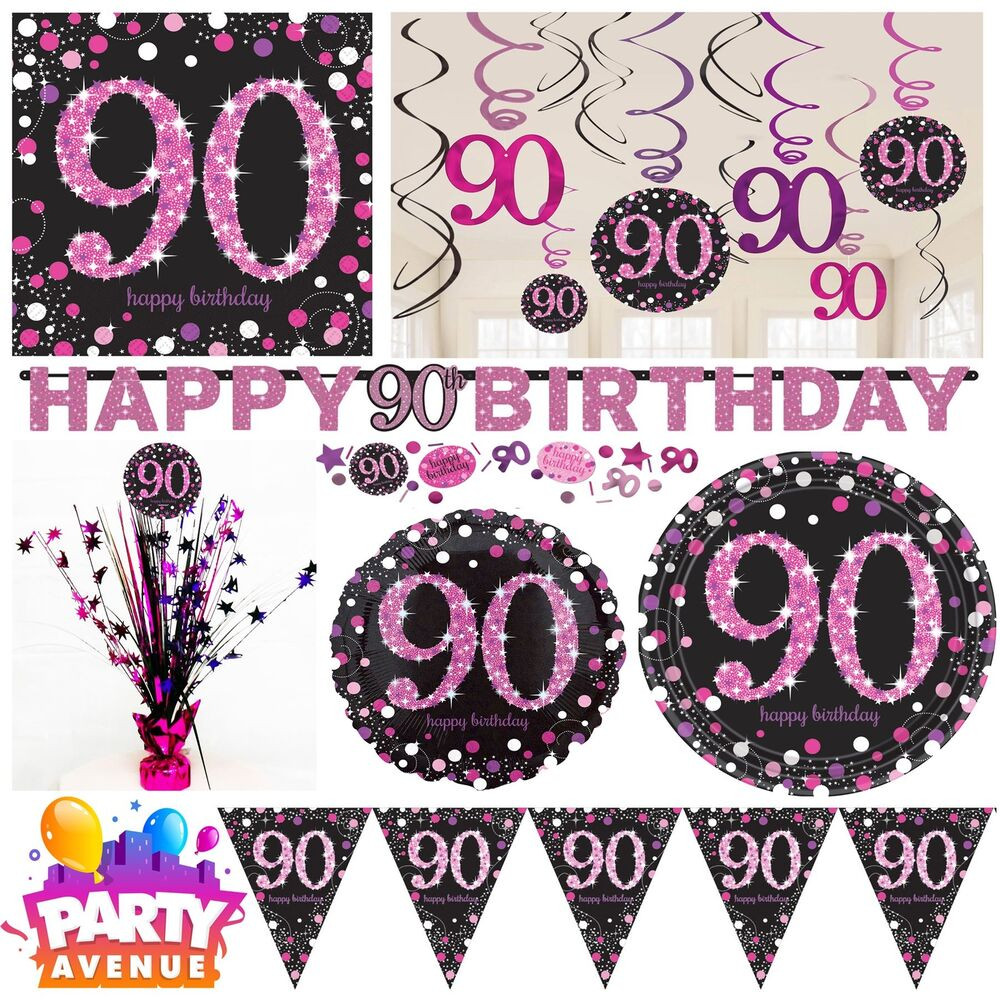 90th Birthday Party Decorations
 Pink Sparkling Celebration 90th Birthday Party Tableware
