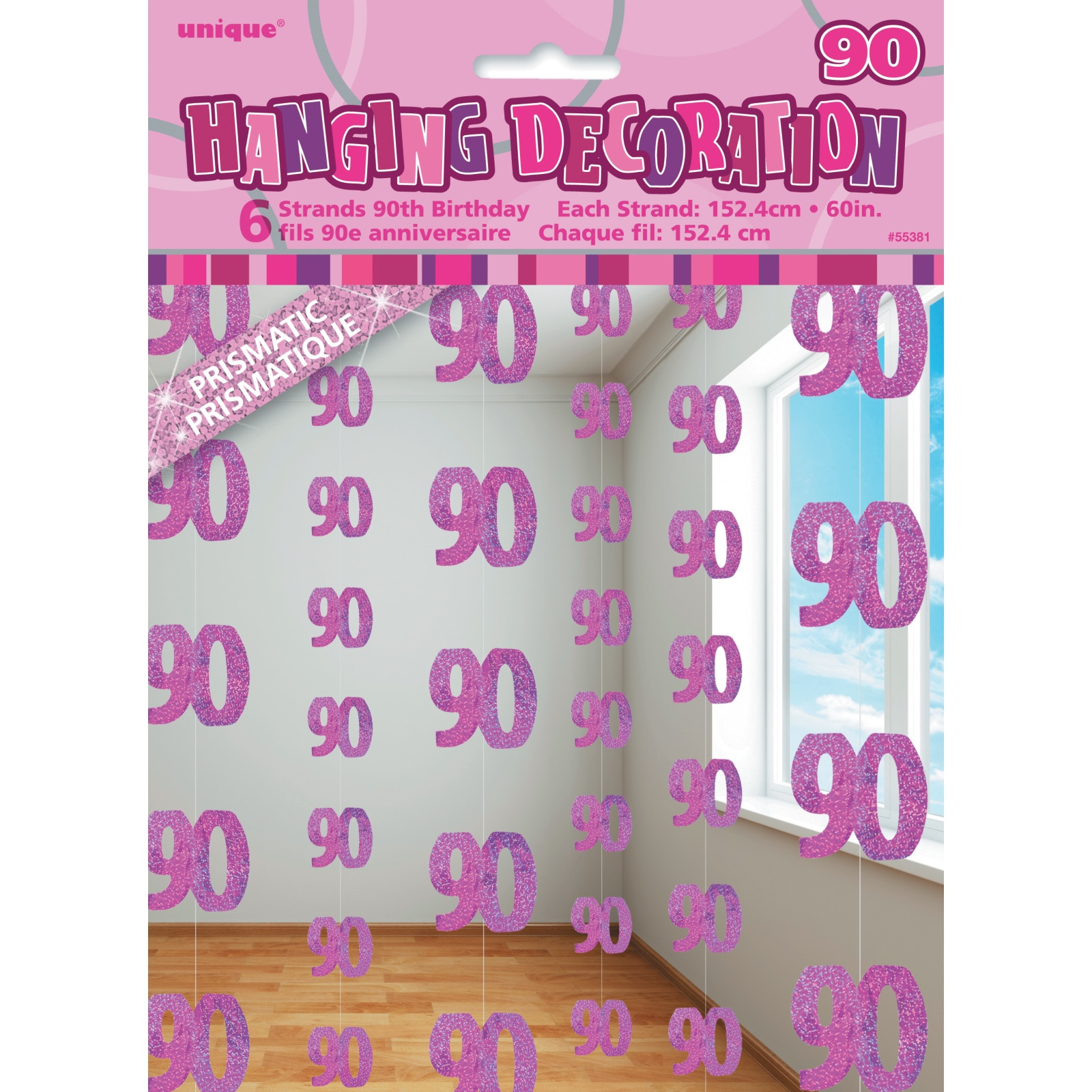 90th Birthday Party Decorations
 GLITZ PINK 90TH BIRTHDAY PARTY SUPPLIES 6 DANGLING HANGING