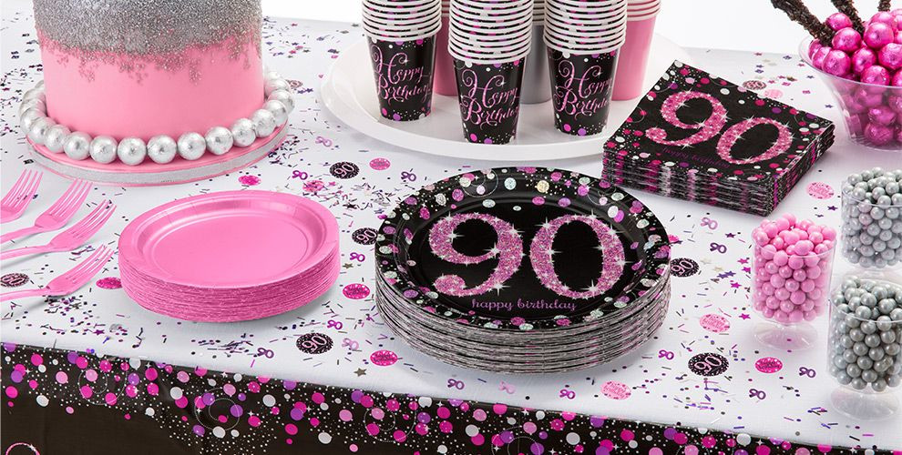 90th Birthday Party Decorations
 Pink Sparkling Celebration 90th Birthday Party Supplies