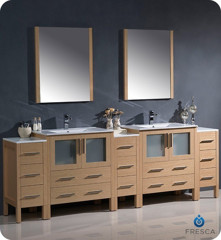 96 Inch Bathroom Vanity
 Fresca FVN62 96LO UNS Torino 96 Inch Light Oak Modern