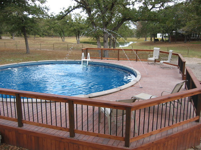 Above Ground Pool Decks Pictures
 Ground Pool Deck Jets and Dark Blue Liner LaVernia
