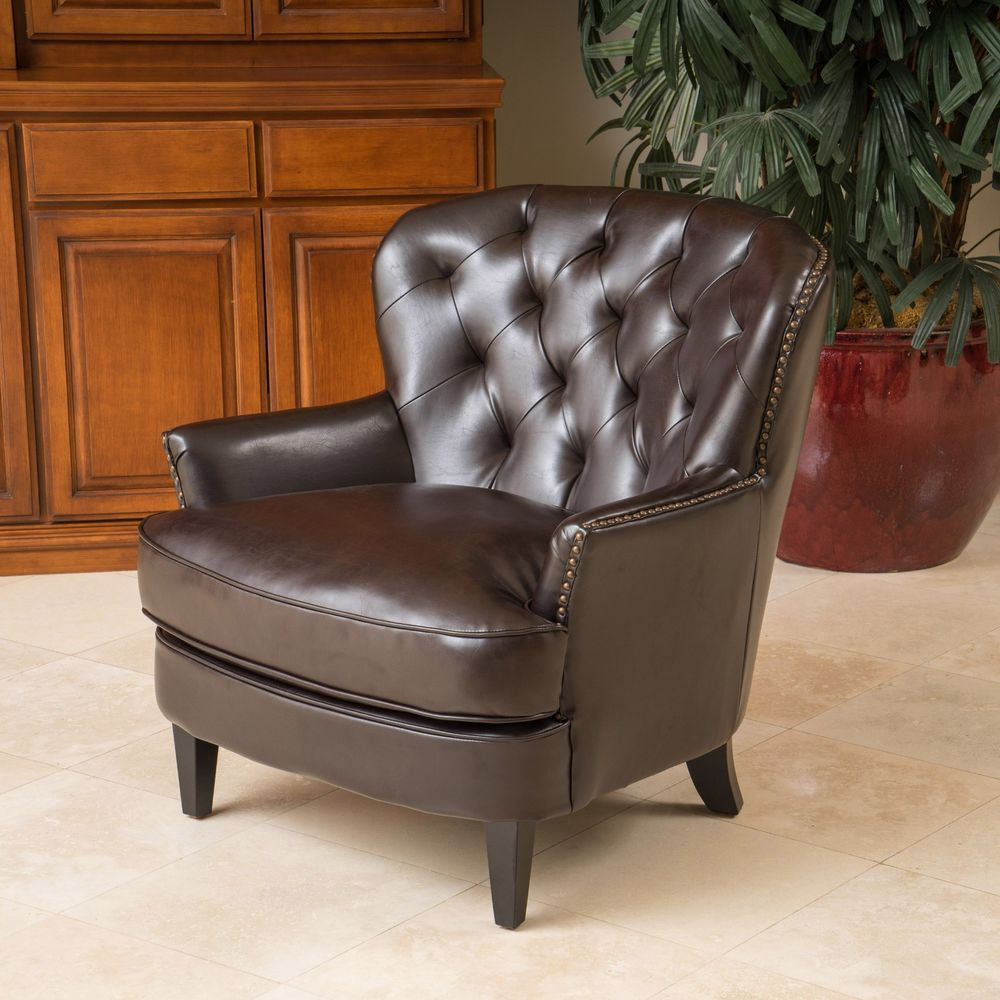Accent Living Room Chairs
 Living Room Furniture Brown Tufted Leather Club Chair w