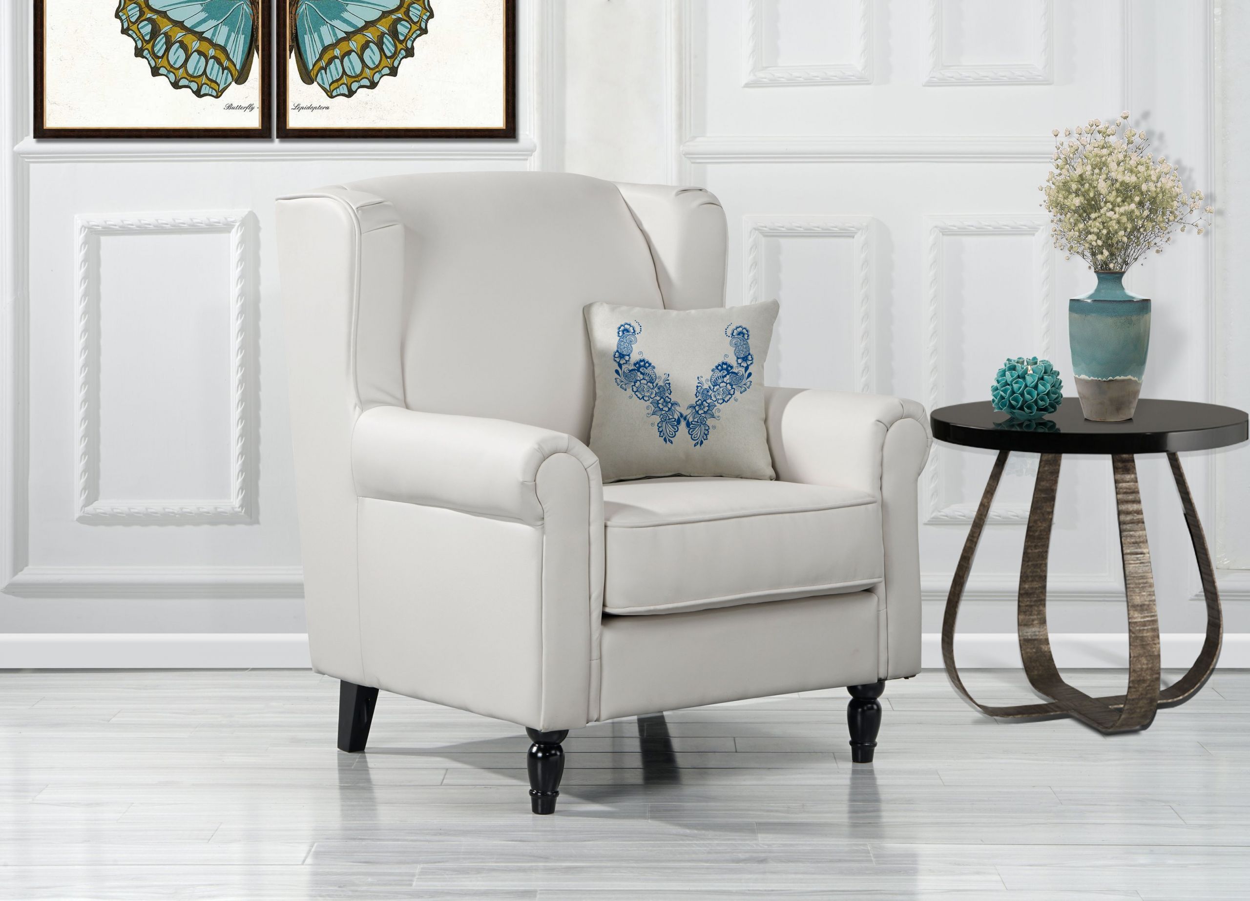Accent Living Room Chairs
 Classic Scroll Arm Faux Leather Accent Chair Living Room