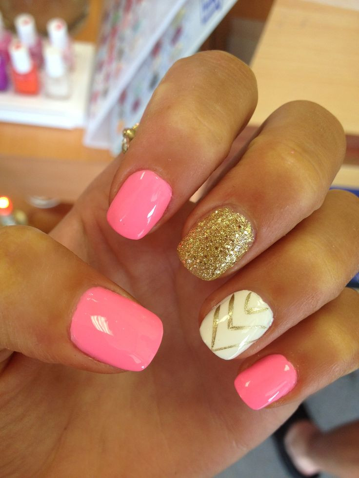 Acrylic Nail Designs Galleries
 Pink and gold acrylic nails Nails in 2019