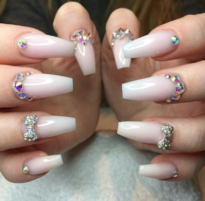 Acrylic Nail Designs With Rhinestones
 Best Ever White Acrylic Nails Coffin With Gems nail art