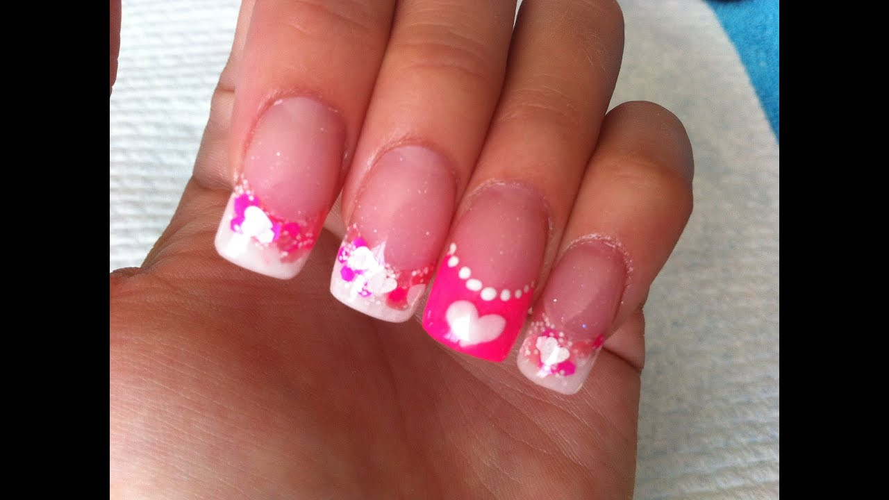 Acrylic Nail Ideas
 Acrylic Nails Neon Pink and White Valentines design