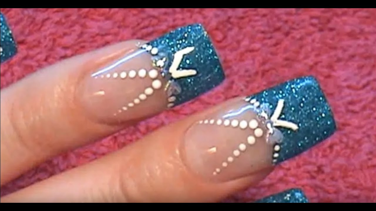 Acrylic Nails With Glitter Tips
 Acrylic Nails Tutorial Blue Glitter Tips