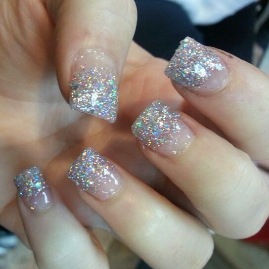 Acrylic Nails With Glitter Tips
 Silver Glitter French Tip Acrylic Nails