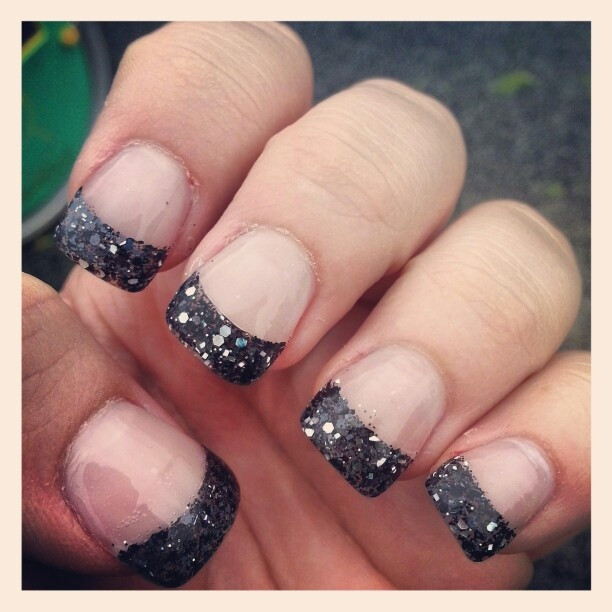 Acrylic Nails With Glitter Tips
 Acrylics with black sparkle gel tips Nails