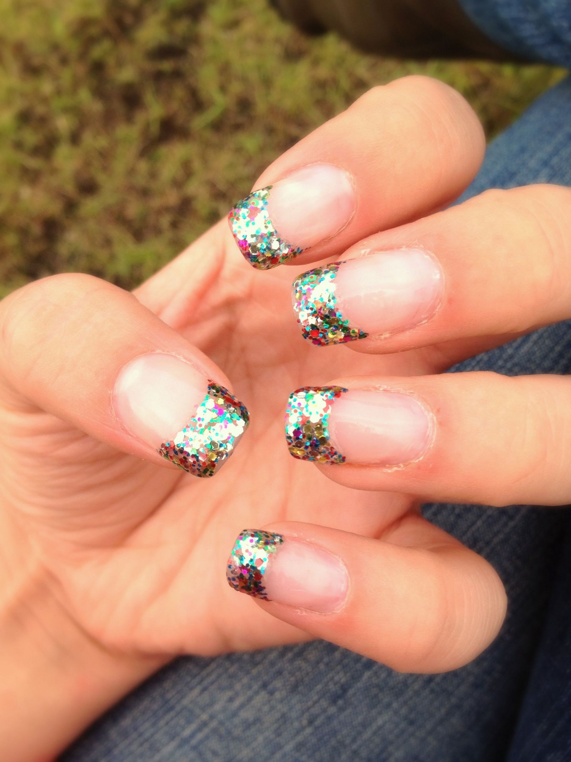Acrylic Nails With Glitter Tips
 mermaid rainbow glitter nail tips Acrylic nail tip design