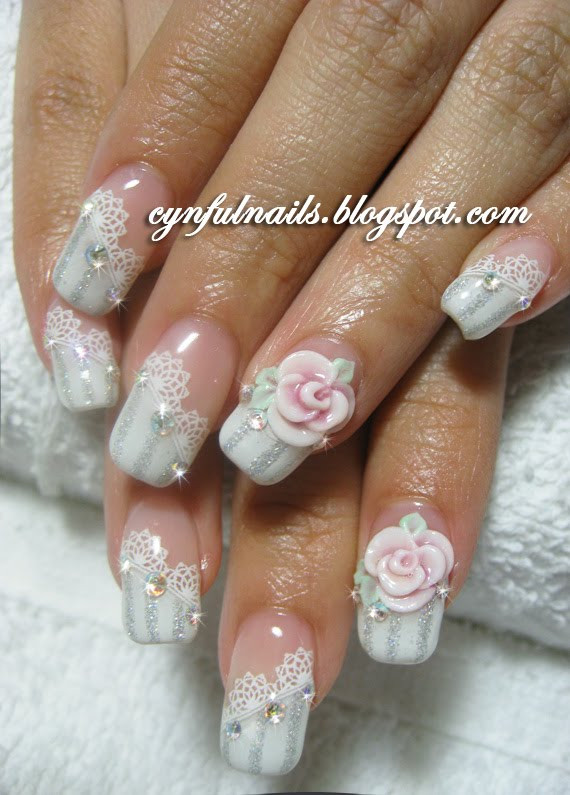 Acrylic Or Gel Nails For Wedding
 Cynful Nails Bridal nails Lace and roses