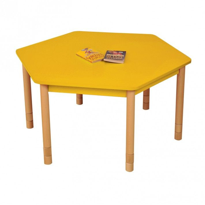 Adjustable Kids Table
 Height Adjustable Beechwood Hexagon Table Yellow classroom