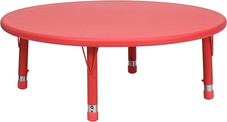 Adjustable Kids Table
 45 Round Height Adjustable Red Plastic Preschool
