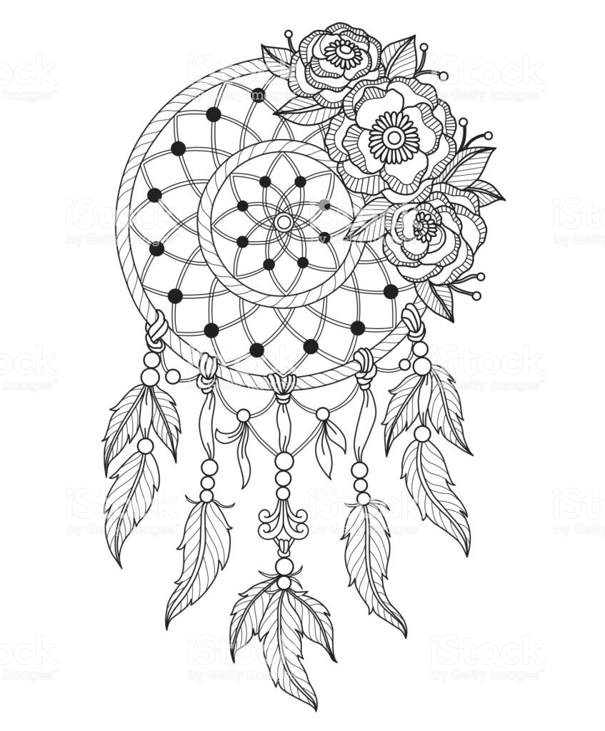 Adult Coloring Book
 Hand Drawn Dreamcatcher For Adult Coloring Page Stock