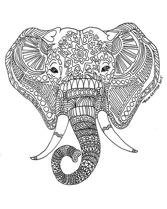 Adult Coloring Book Elephant
 Items similar to Zen Critters "Sun Elephant" Coloring Page