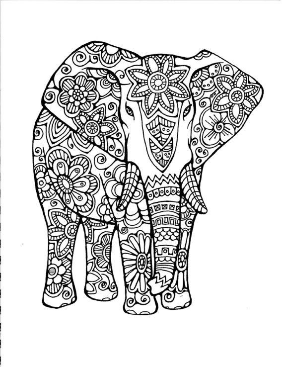 Adult Coloring Book Elephant
 Adult Coloring Page Original Hand Drawn Art in Black and