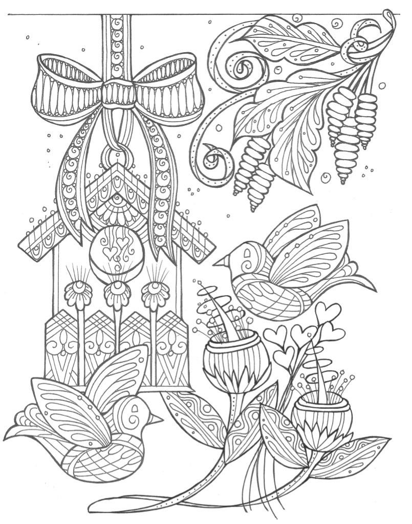 Adult Coloring Pages Birds
 Birds and Flowers Spring Coloring Page