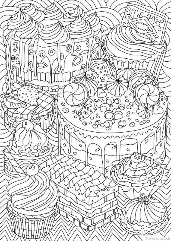 Adult Coloring Pages Free Printables
 Sweet Treats Printable Adult Coloring Page from Favoreads